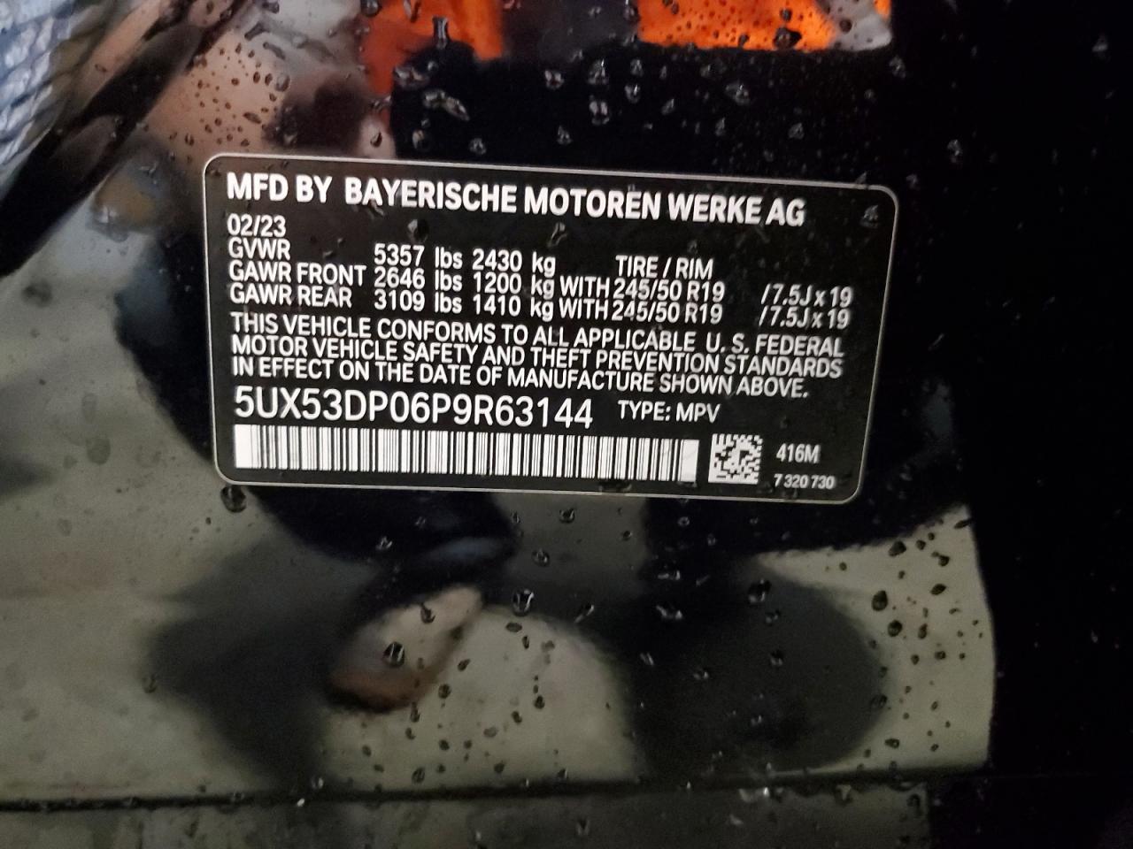 2023 BMW X3 xDrive30I VIN: 5UX53DP06P9R63144 Lot: 64472545