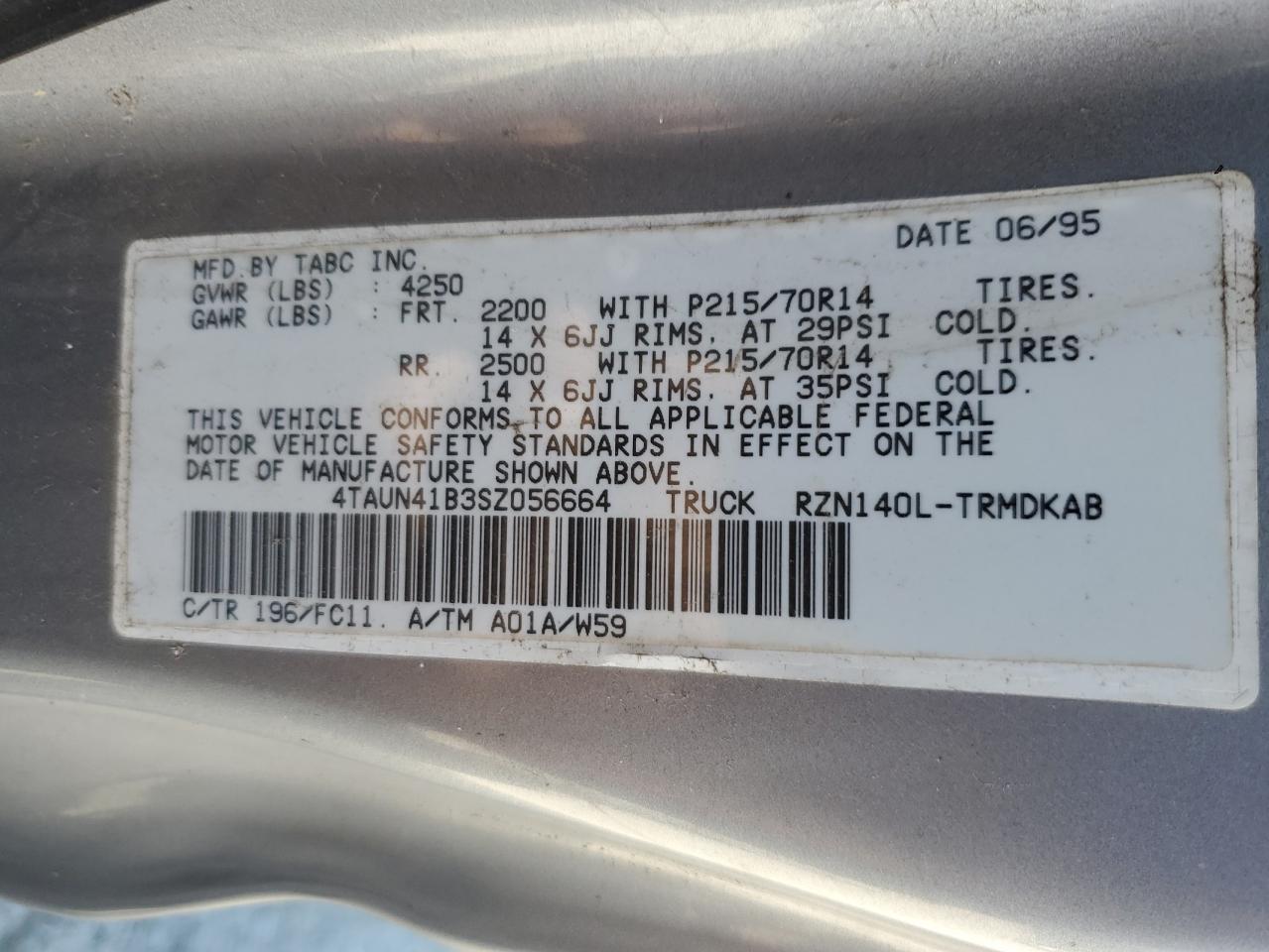 1995 Toyota Tacoma VIN: 4TAUN41B3SZ056664 Lot: 65480455