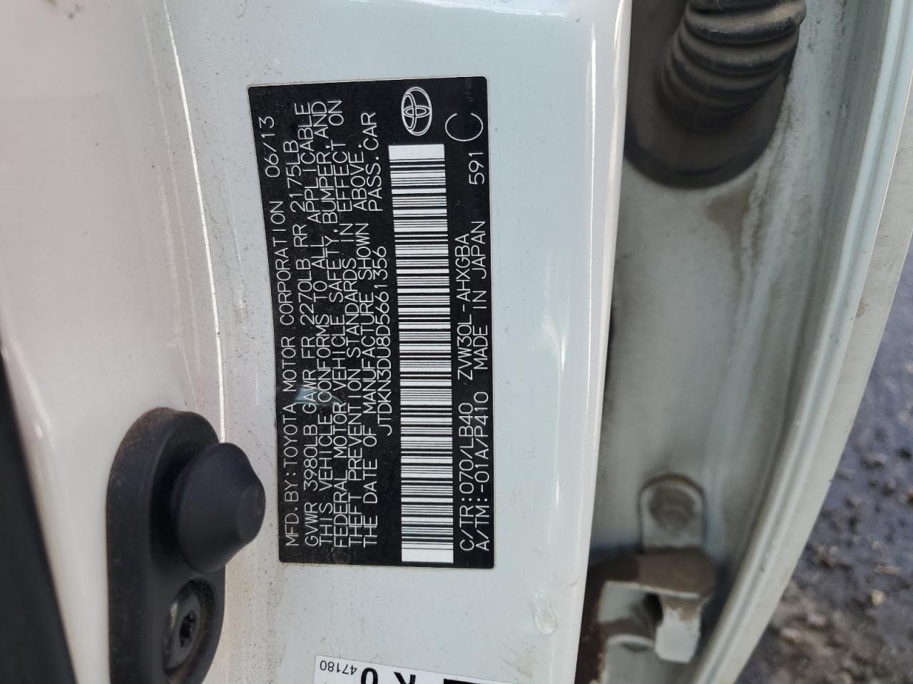2013 Toyota Prius VIN: JTDKN3DU8D5661356 Lot: 61411135