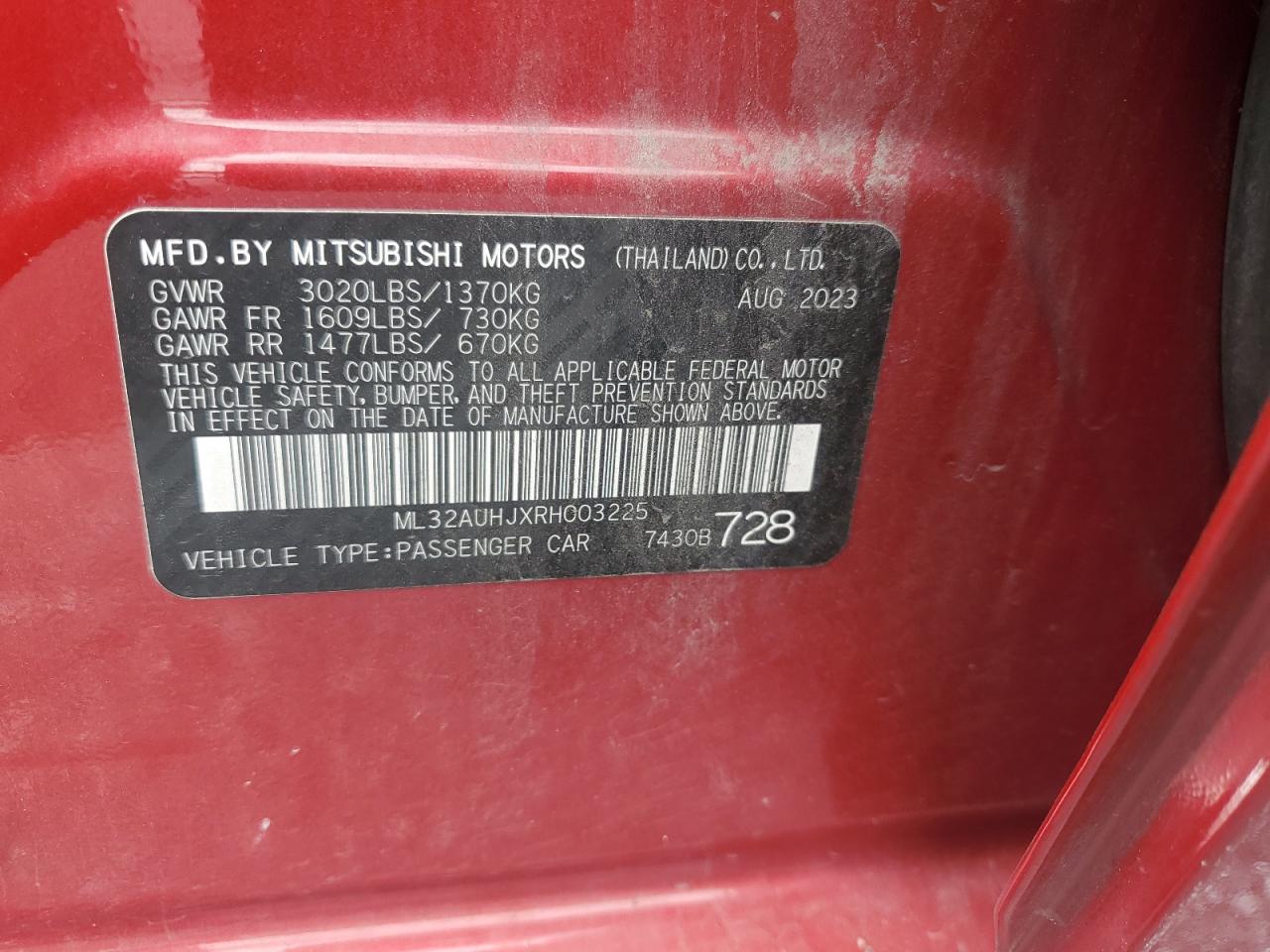 2024 Mitsubishi Mirage Es VIN: ML32AUHJXRH003225 Lot: 65174645