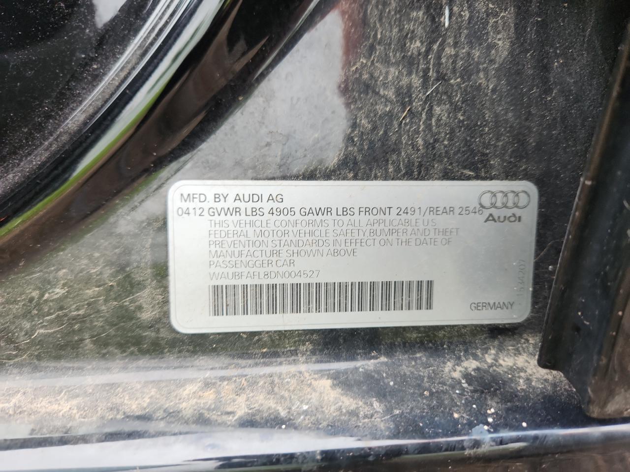 2013 Audi A4 Premium VIN: WAUBFAFL8DN004527 Lot: 64656585