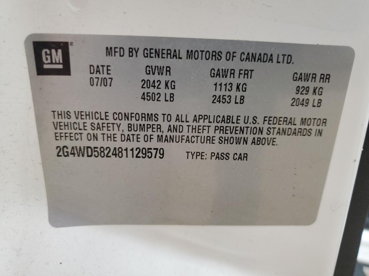 2008 Buick Lacrosse Cxl VIN: 2G4WD582481129579 Lot: 63984525