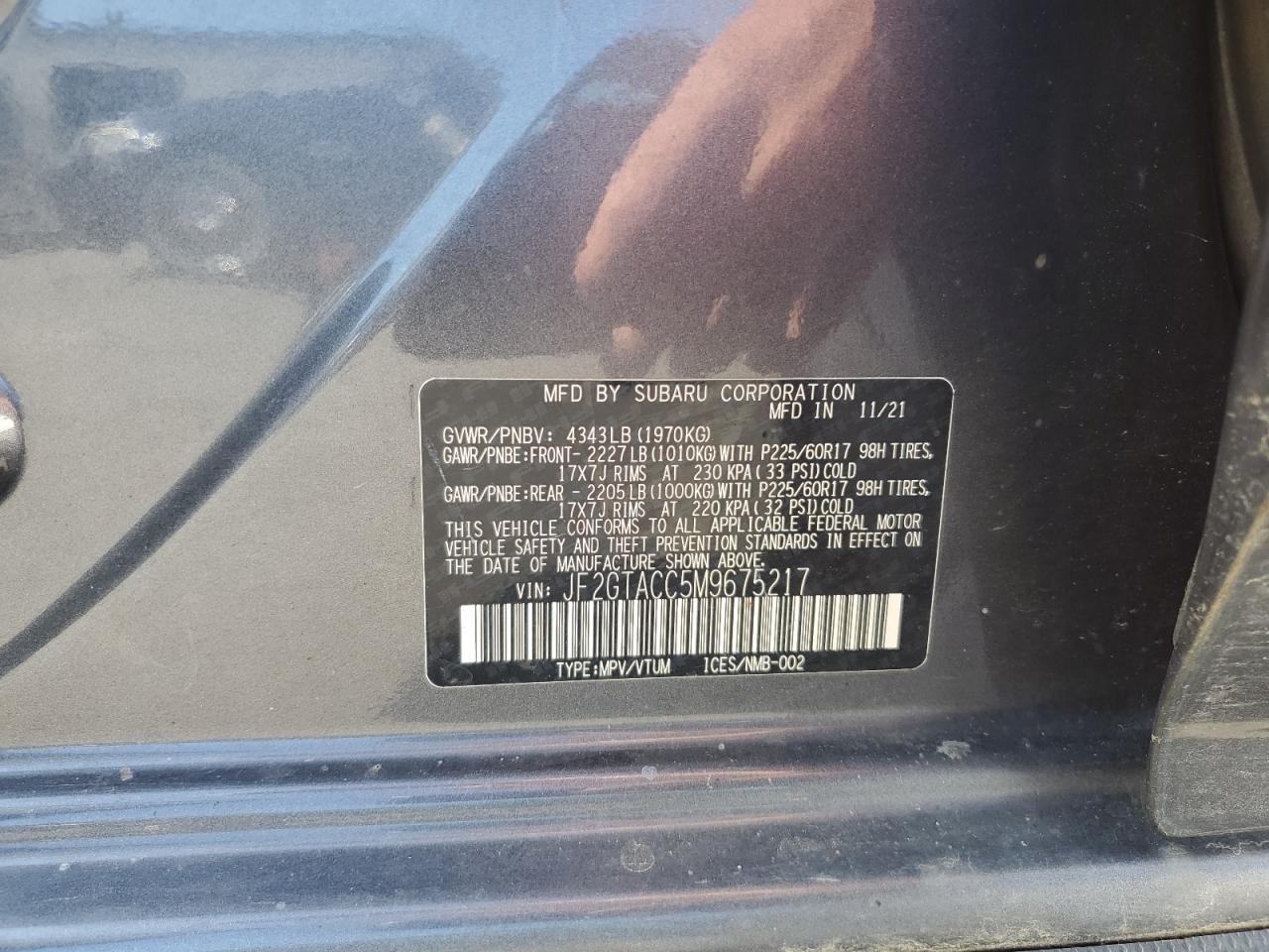 2021 Subaru Crosstrek Premium VIN: JF2GTACC5M9675217 Lot: 65440585