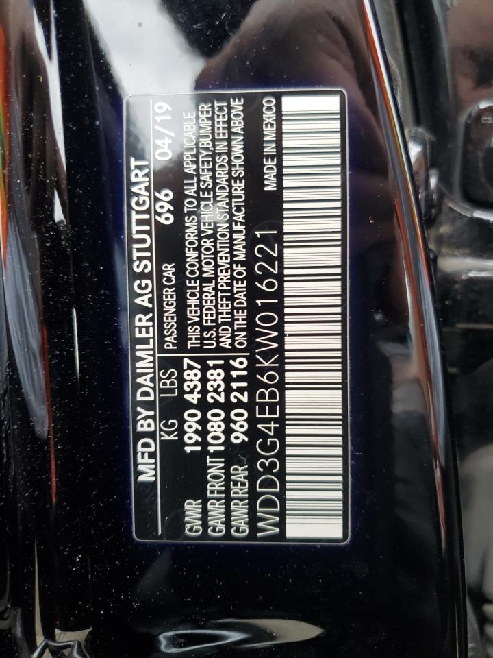 2019 Mercedes-Benz A 220 VIN: WDD3G4EB6KW016221 Lot: 65250765
