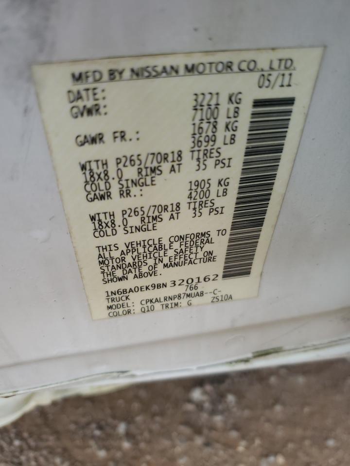 2011 Nissan Titan S VIN: 1N6BA0EK9BN320162 Lot: 62704745