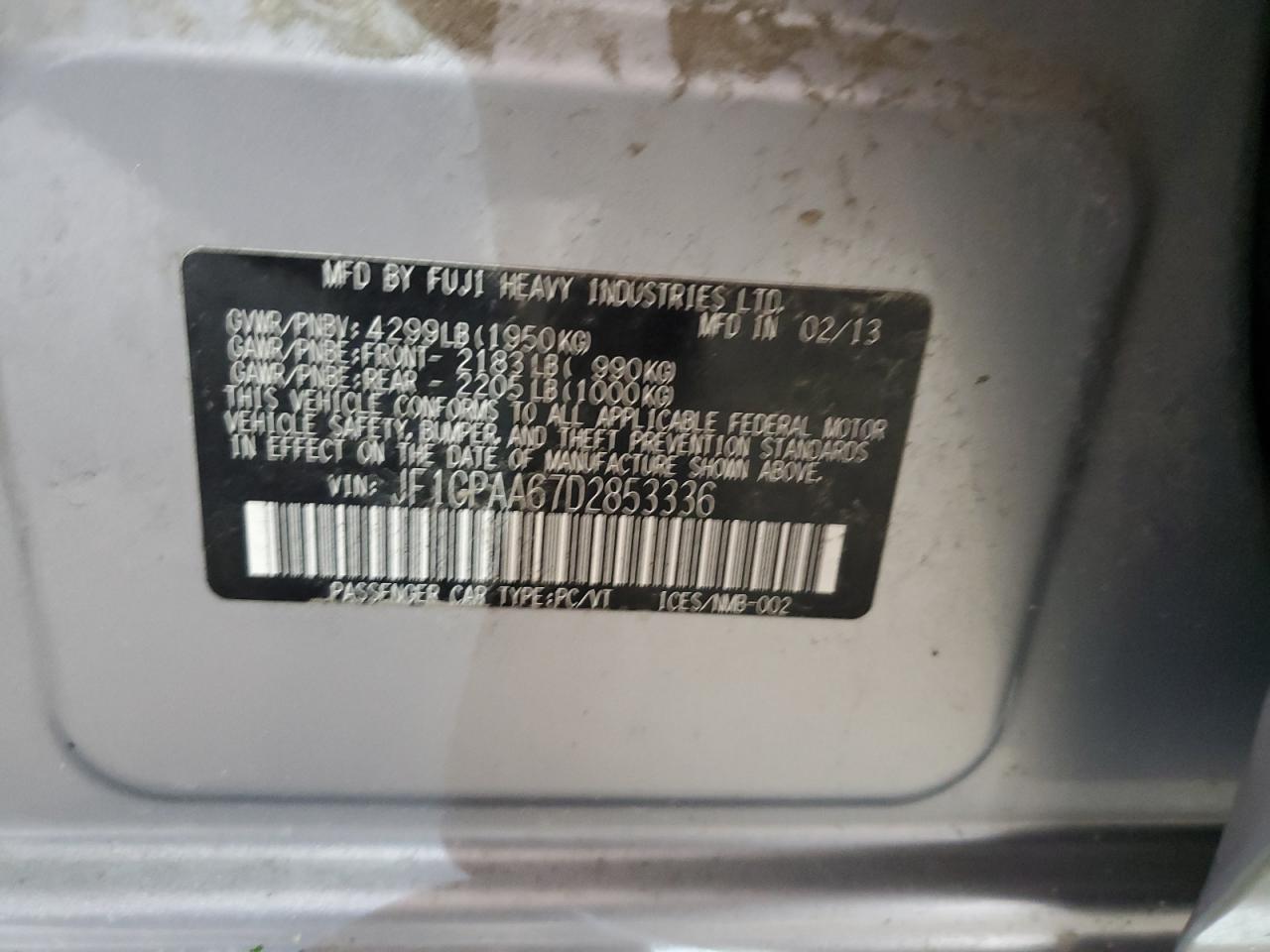 2013 Subaru Impreza VIN: JF1GPAA67D2853336 Lot: 62875415