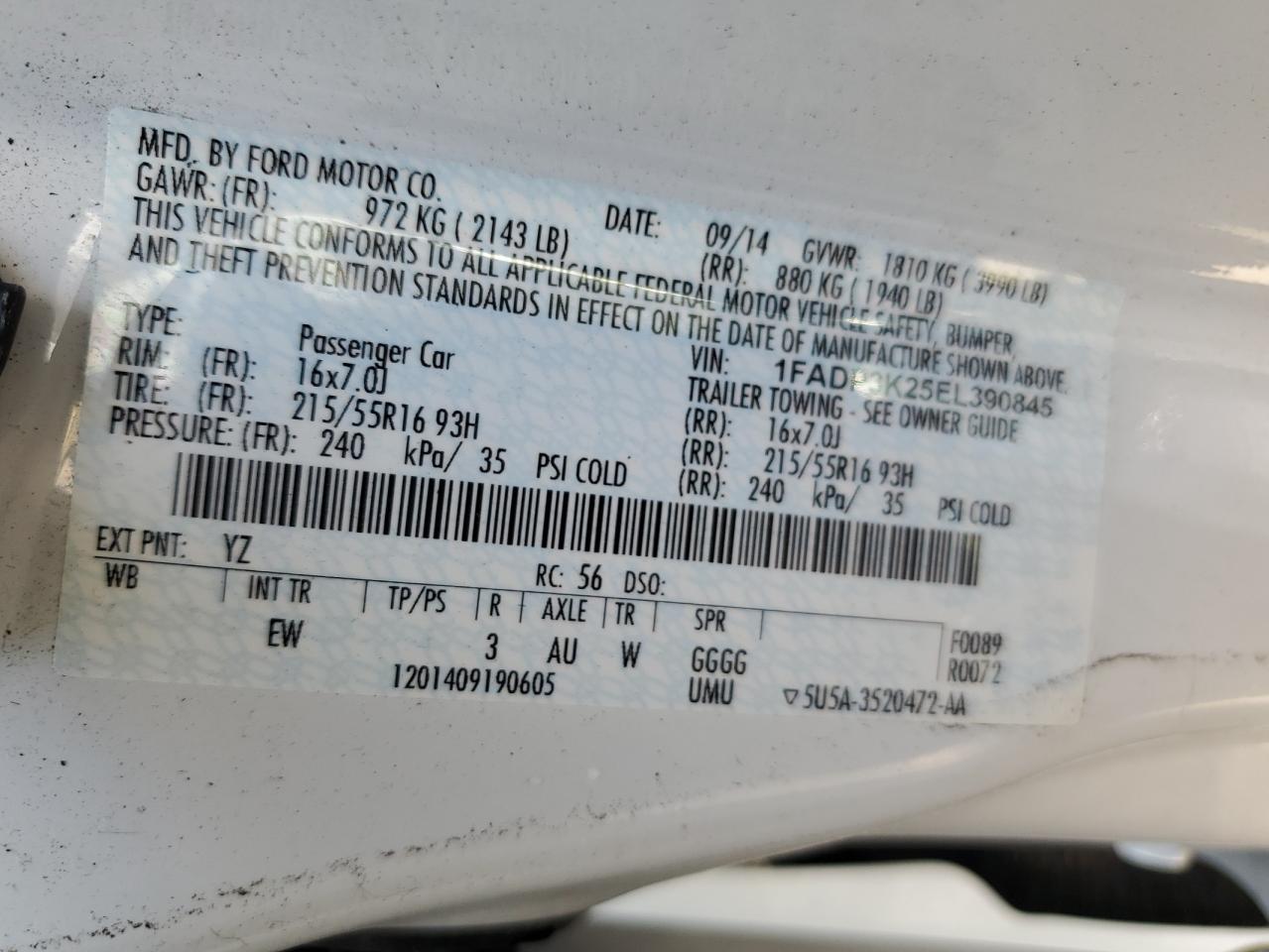 2014 Ford Focus Se VIN: 1FADP3K25EL390845 Lot: 62588275