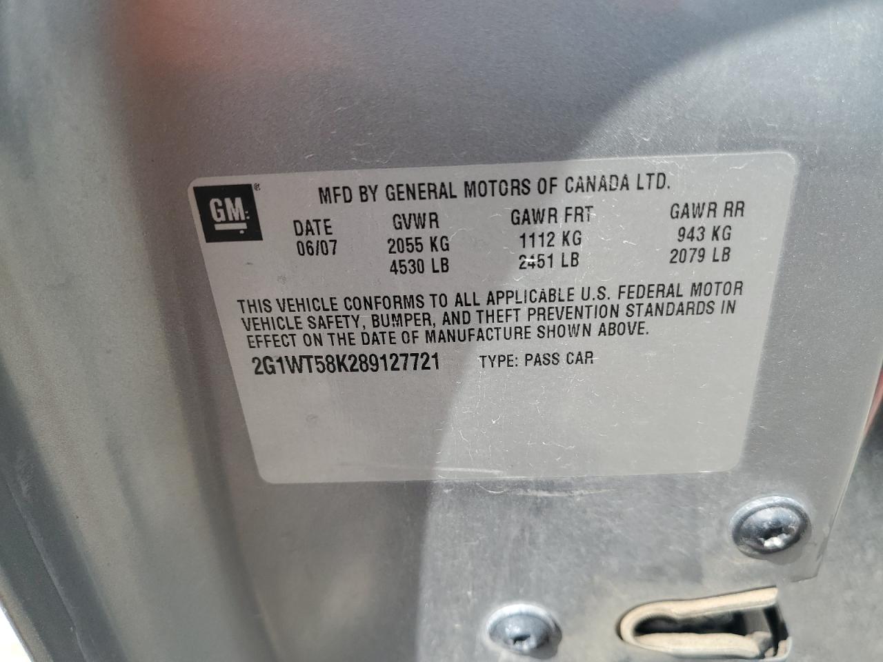 2008 Chevrolet Impala Lt VIN: 2G1WT58K289127721 Lot: 63486955