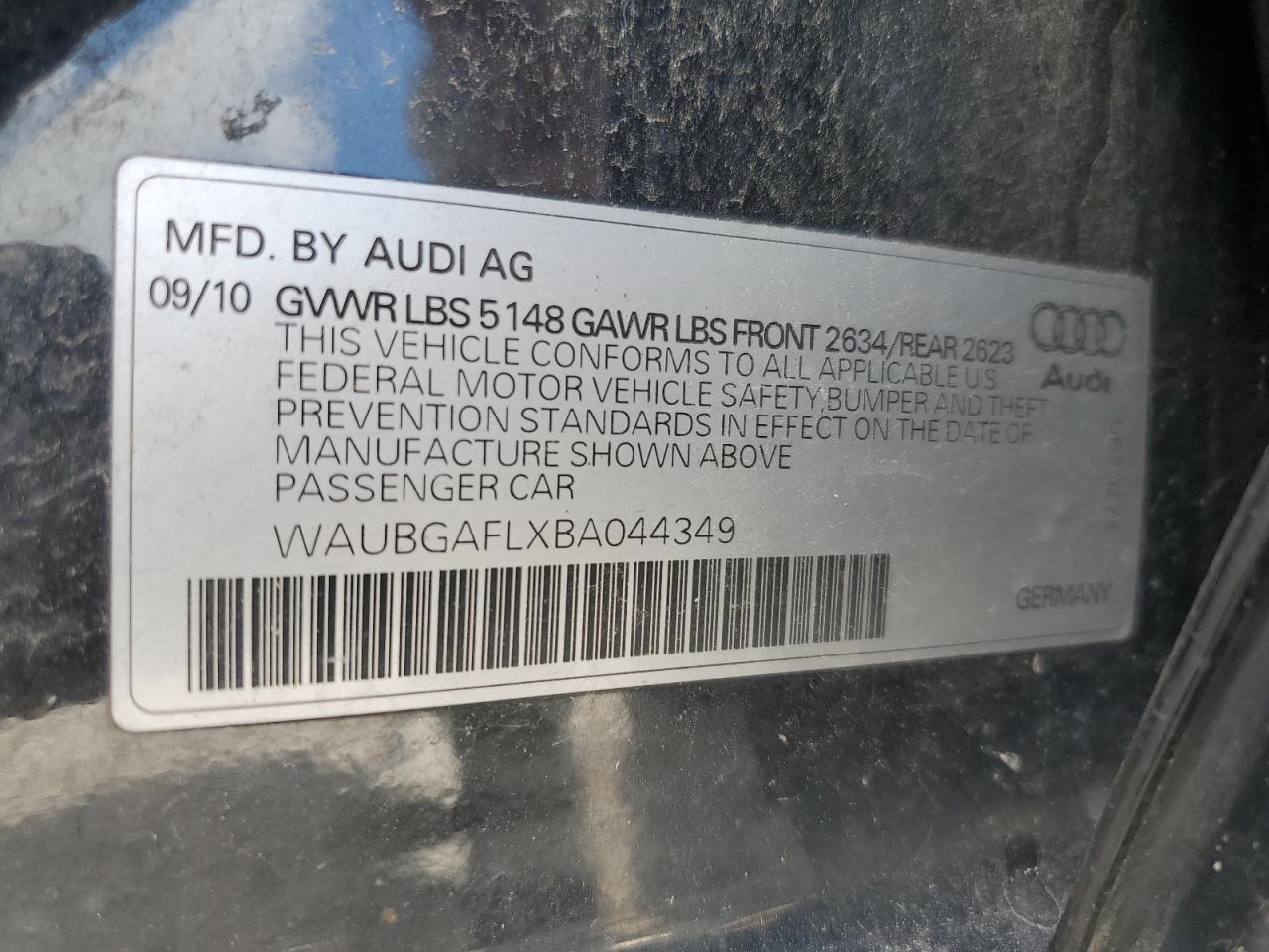 2011 Audi S4 Premium Plus VIN: WAUBGAFLXBA044349 Lot: 64637115