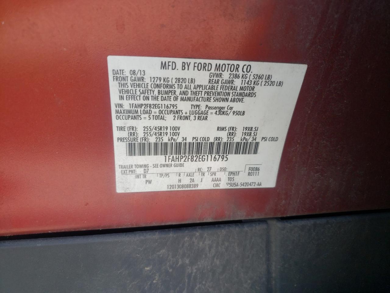 2014 Ford Taurus Limited VIN: 1FAHP2F82EG116795 Lot: 64281185