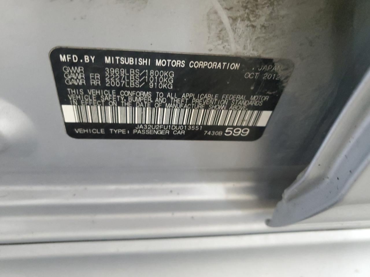 ja32u2fu1du013551 JA32U2FU1DU013551 2013 Mitsubishi Lancer Es/Es Sport