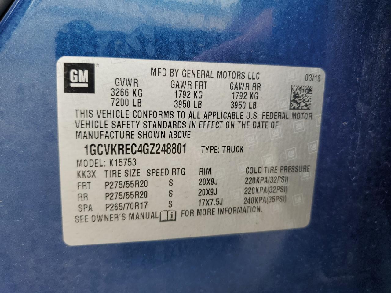 2016 Chevrolet Silverado K1500 Lt VIN: 1GCVKREC4GZ248801 Lot: 65456085