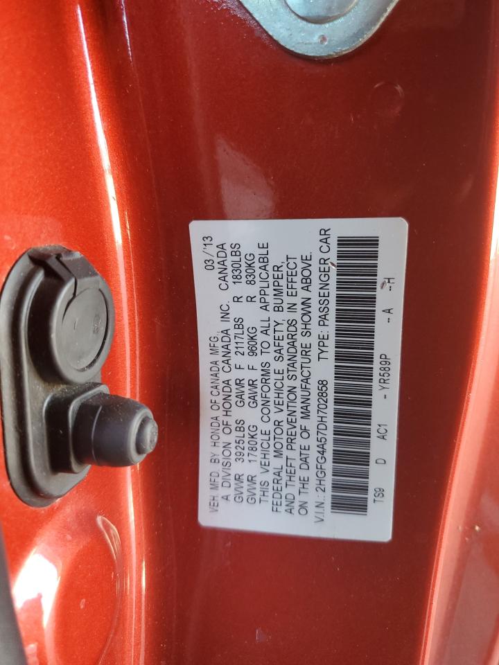 2013 Honda Civic Si VIN: 2HGFG4A57DH702858 Lot: 66152155