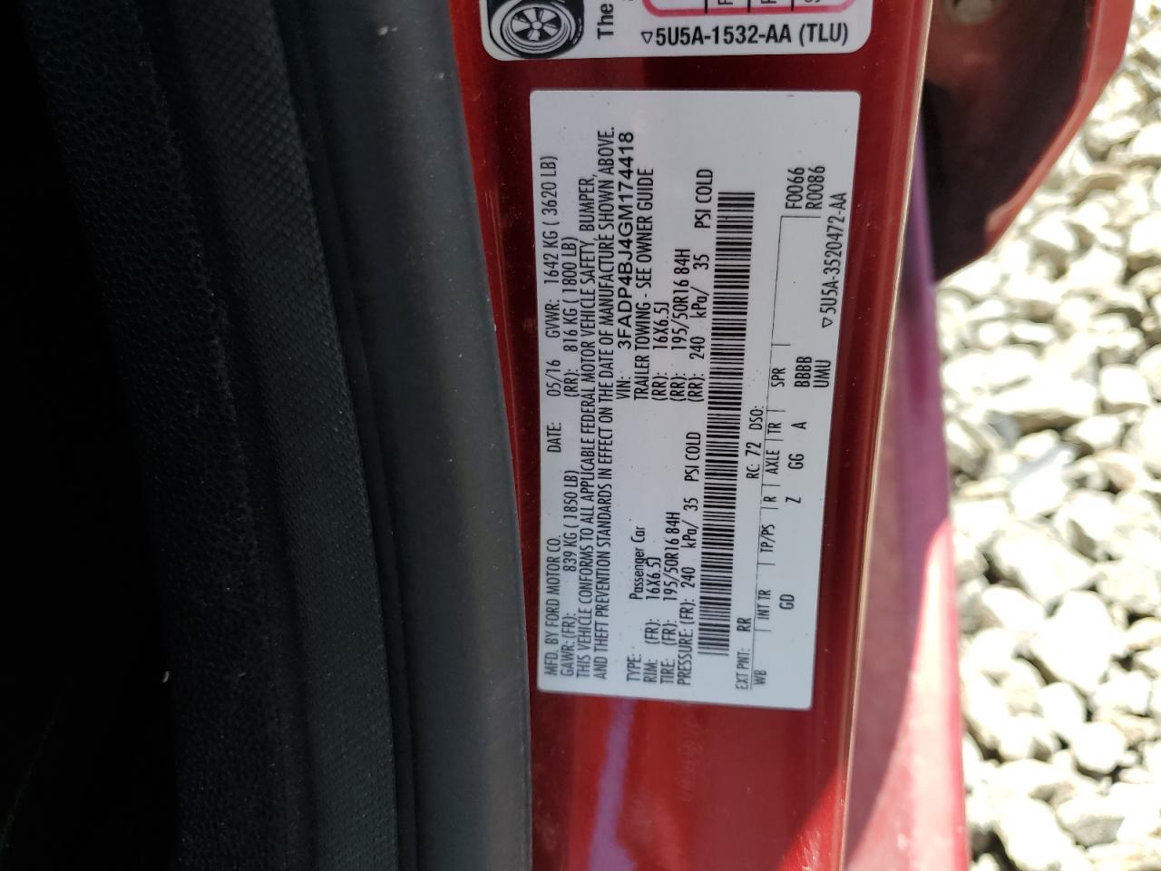 2016 Ford Fiesta Se VIN: 3FADP4BJ4GM174418 Lot: 62436075