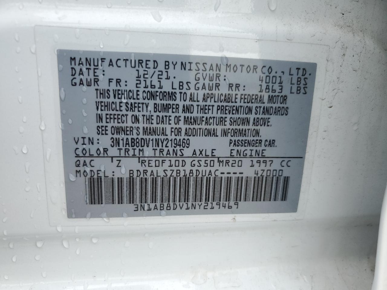 2022 Nissan Sentra Sr VIN: 3N1AB8DV1NY219469 Lot: 66667455