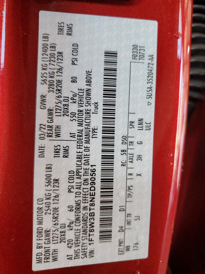 2022 Ford F350 Super Duty VIN: 1FT8W3BT8NED90561 Lot: 63985445