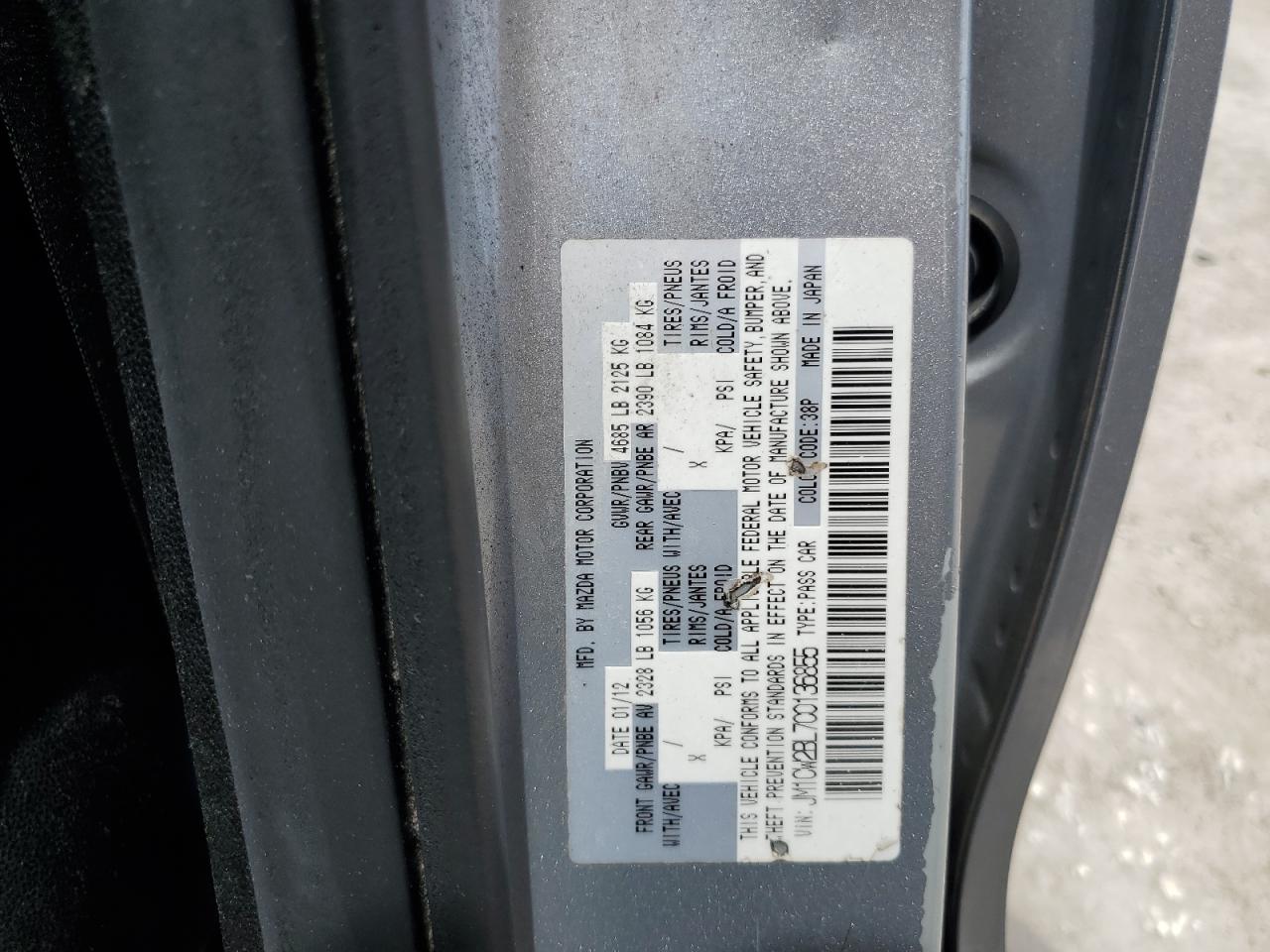 2012 Mazda 5 VIN: JM1CW2BL7C0136855 Lot: 63451705