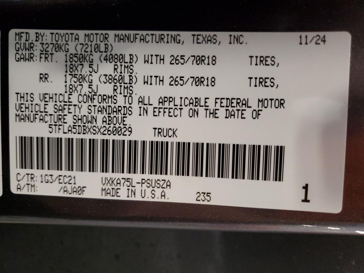 2025 Toyota Tundra Crewmax Sr VIN: 5TFLA5DBXSX260029 Lot: 65223255