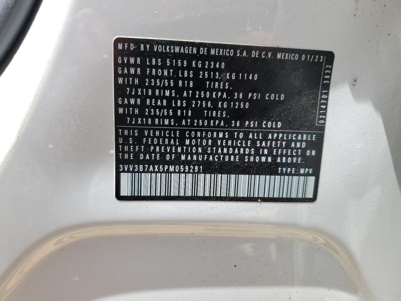 2023 Volkswagen Tiguan Se VIN: 3VV3B7AX5PM059291 Lot: 65479725