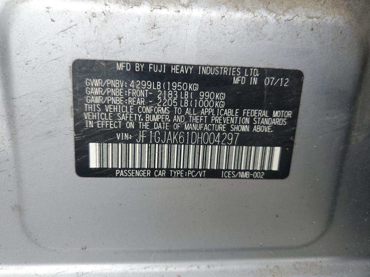 2013 Subaru Impreza Limited VIN: JF1GJAK61DH004297 Lot: 64438695