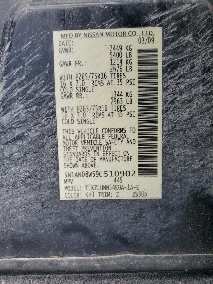 2009 Nissan Xterra Off Road VIN: 5N1AN08W59C510902 Lot: 63765365