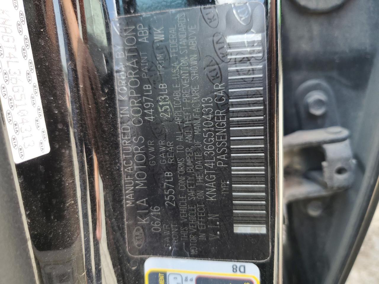 2016 Kia Optima Lx VIN: KNAGT4L36G5104313 Lot: 65225165