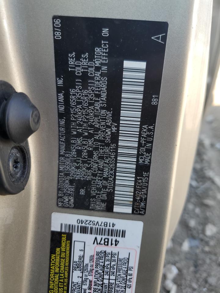2006 Toyota Sienna Ce VIN: 5TDZA23C26S546116 Lot: 62961725