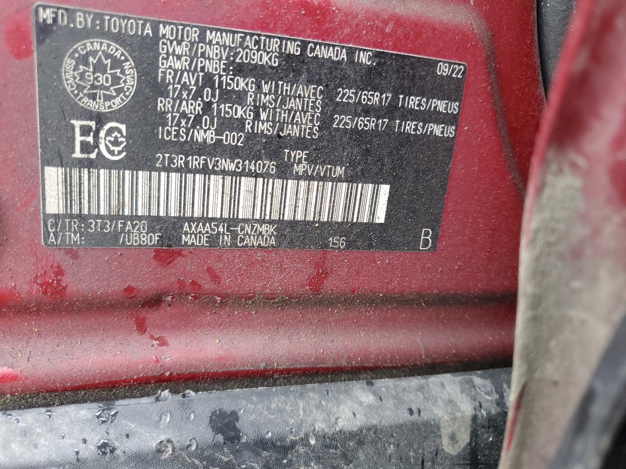2022 Toyota Rav4 Xle VIN: 2T3R1RFV3NW314076 Lot: 64234025