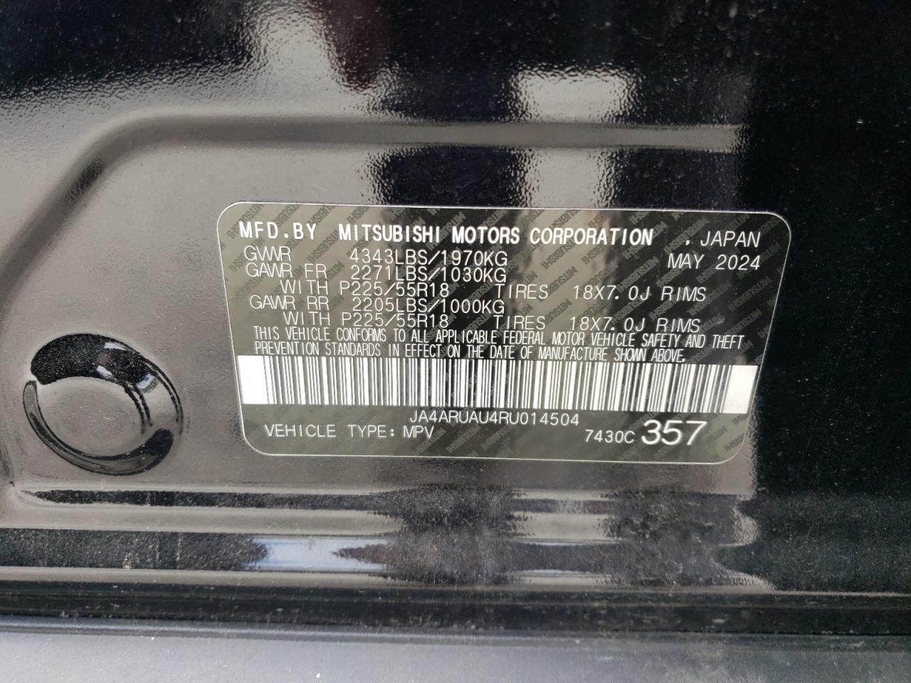 2024 Mitsubishi Outlander Sport S/Se VIN: JA4ARUAU4RU014504 Lot: 65691815