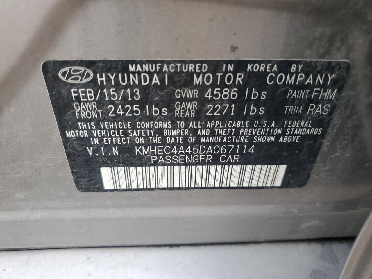 2013 Hyundai Sonata Hybrid VIN: KMHEC4A45DA067114 Lot: 64822555