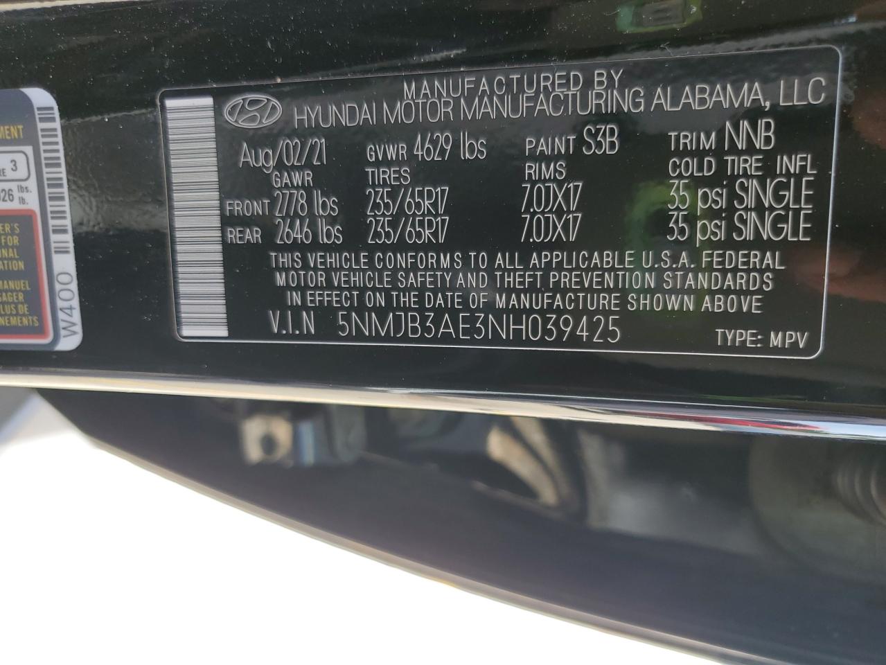2022 Hyundai Tucson Sel VIN: 5NMJB3AE3NH039425 Lot: 63253015