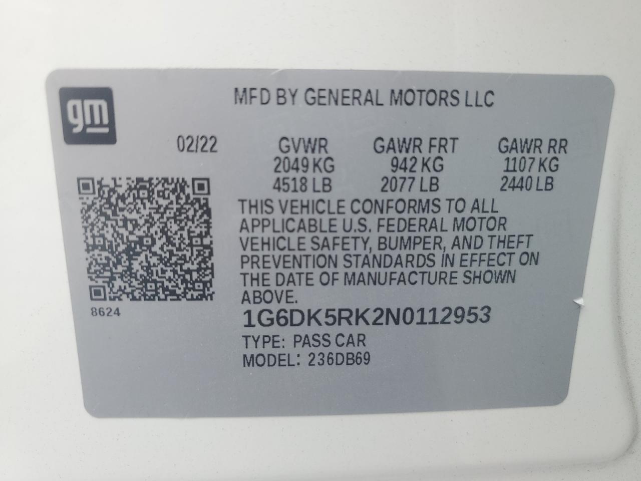 2022 Cadillac Ct4 Luxury VIN: 1G6DK5RK2N0112953 Lot: 65207715