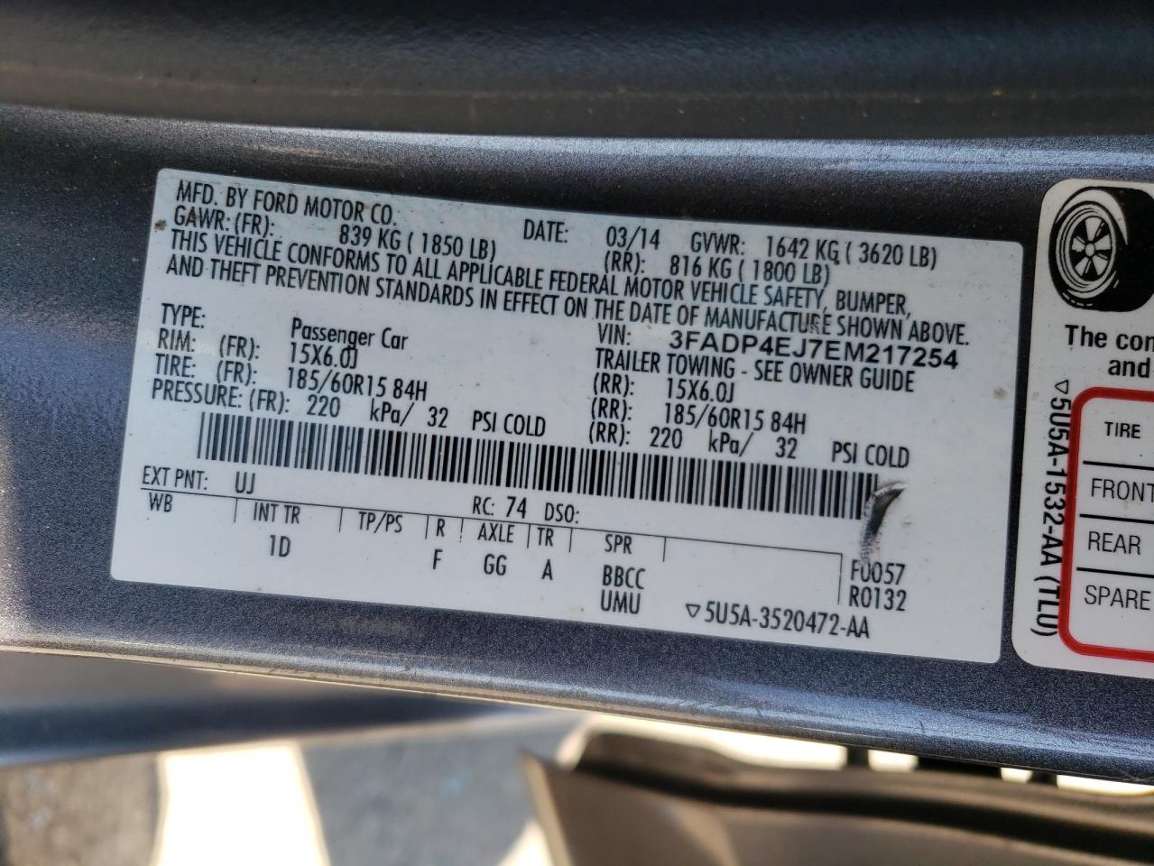 3FADP4EJ7EM217254 2014 Ford Fiesta Se