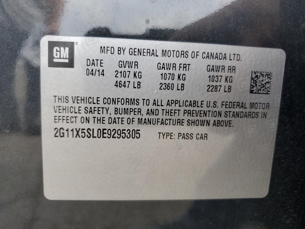 2014 Chevrolet Impala Ls VIN: 2G11X5SL0E9295305 Lot: 62939495