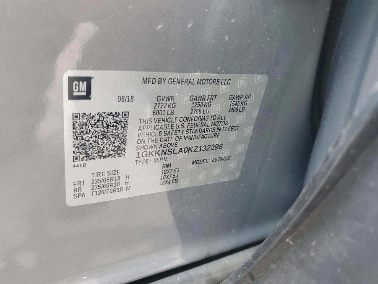 2019 GMC Acadia Sle VIN: 1GKKNSLA0KZ132298 Lot: 62704775