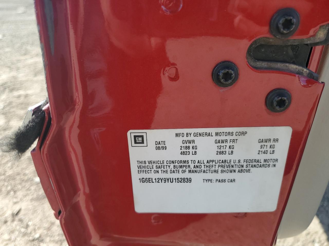 1g6el12y9yu152839 1G6EL12Y9YU152839 2000 Cadillac Eldorado Esc