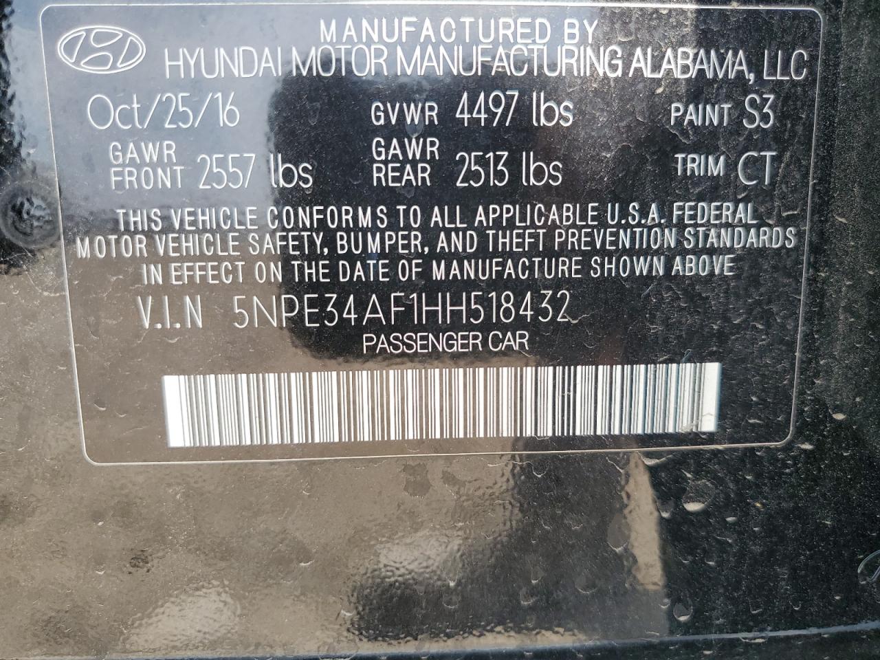 2017 Hyundai Sonata Sport VIN: 5NPE34AF1HH518432 Lot: 64764695