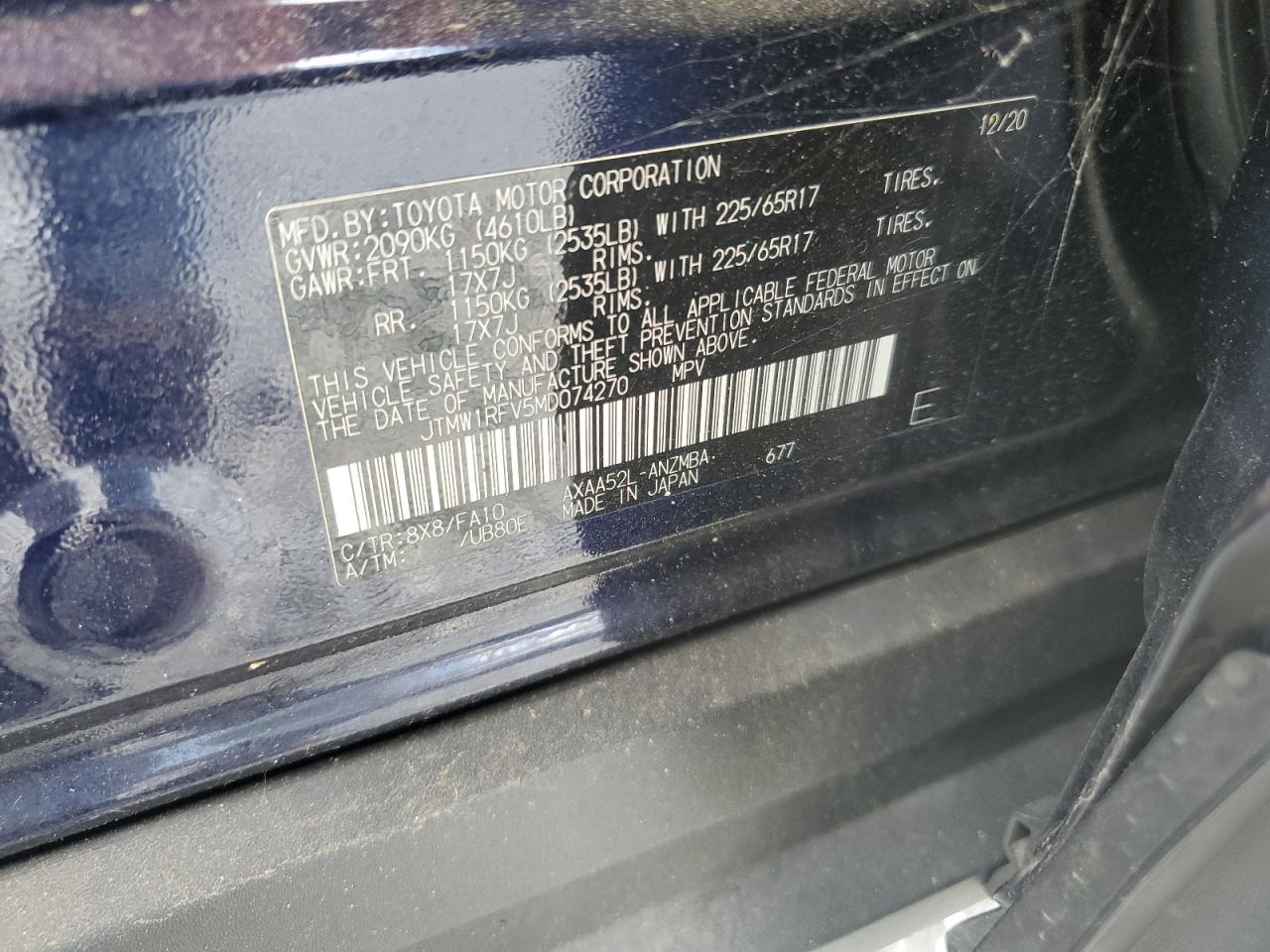 2021 Toyota Rav4 Xle VIN: JTMW1RFV5MD074270 Lot: 65121575