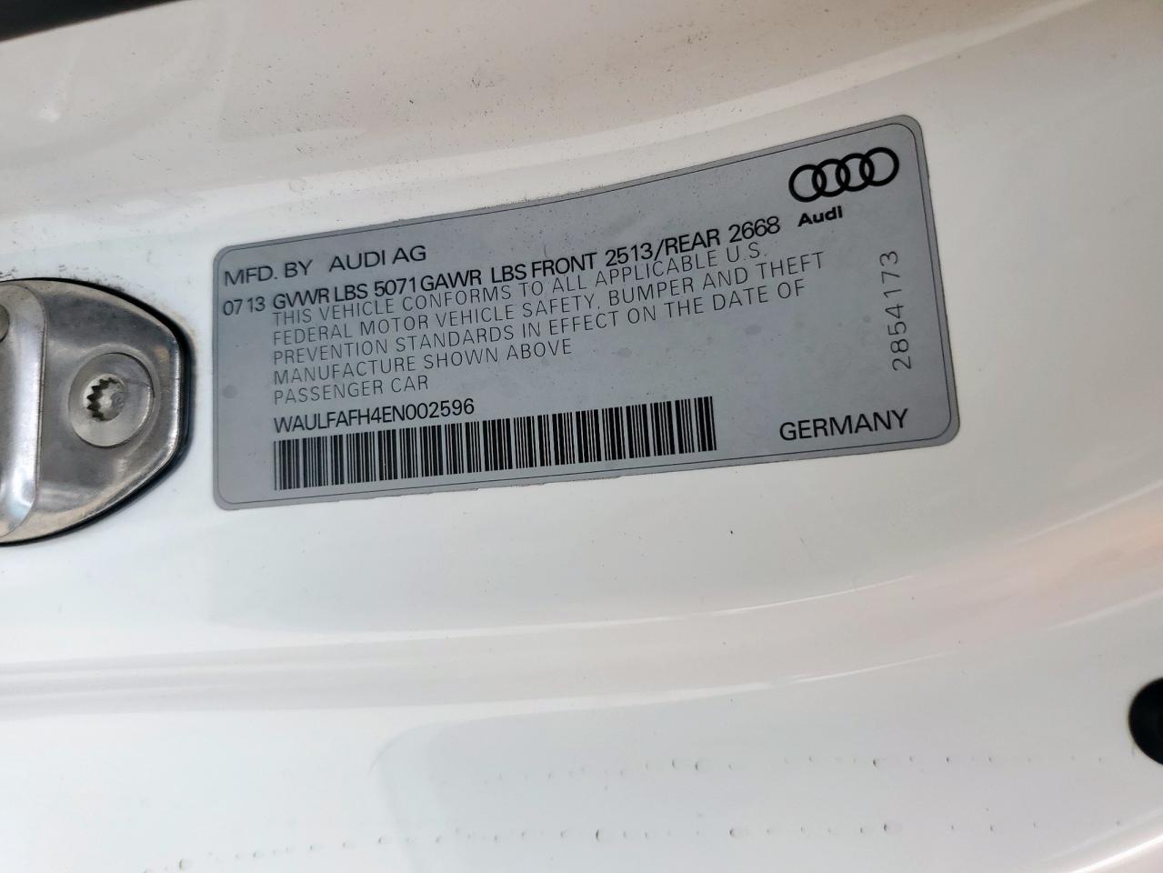 2014 Audi A5 Premium Plus VIN: WAULFAFH4EN002596 Lot: 64046635