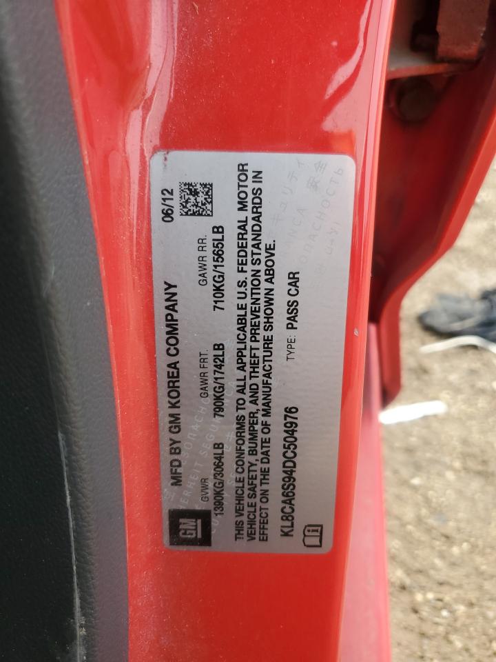 2013 Chevrolet Spark Ls VIN: KL8CA6S94DC504976 Lot: 64386995