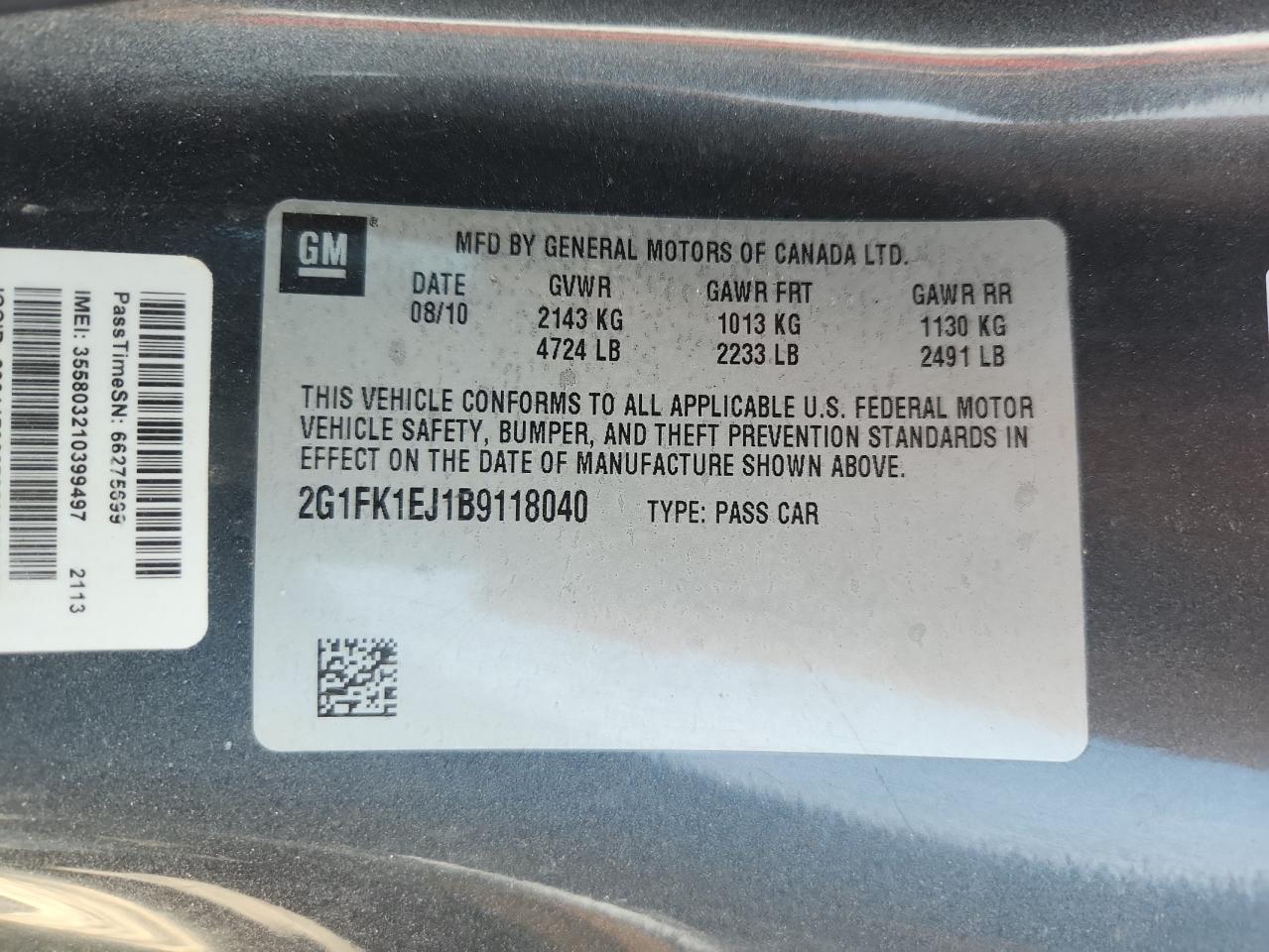2011 Chevrolet Camaro 2Ss VIN: 2G1FK1EJ1B9118040 Lot: 63081235
