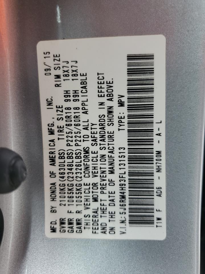 2015 Honda Cr-V Touring VIN: 5J6RM4H93FL131513 Lot: 63595645