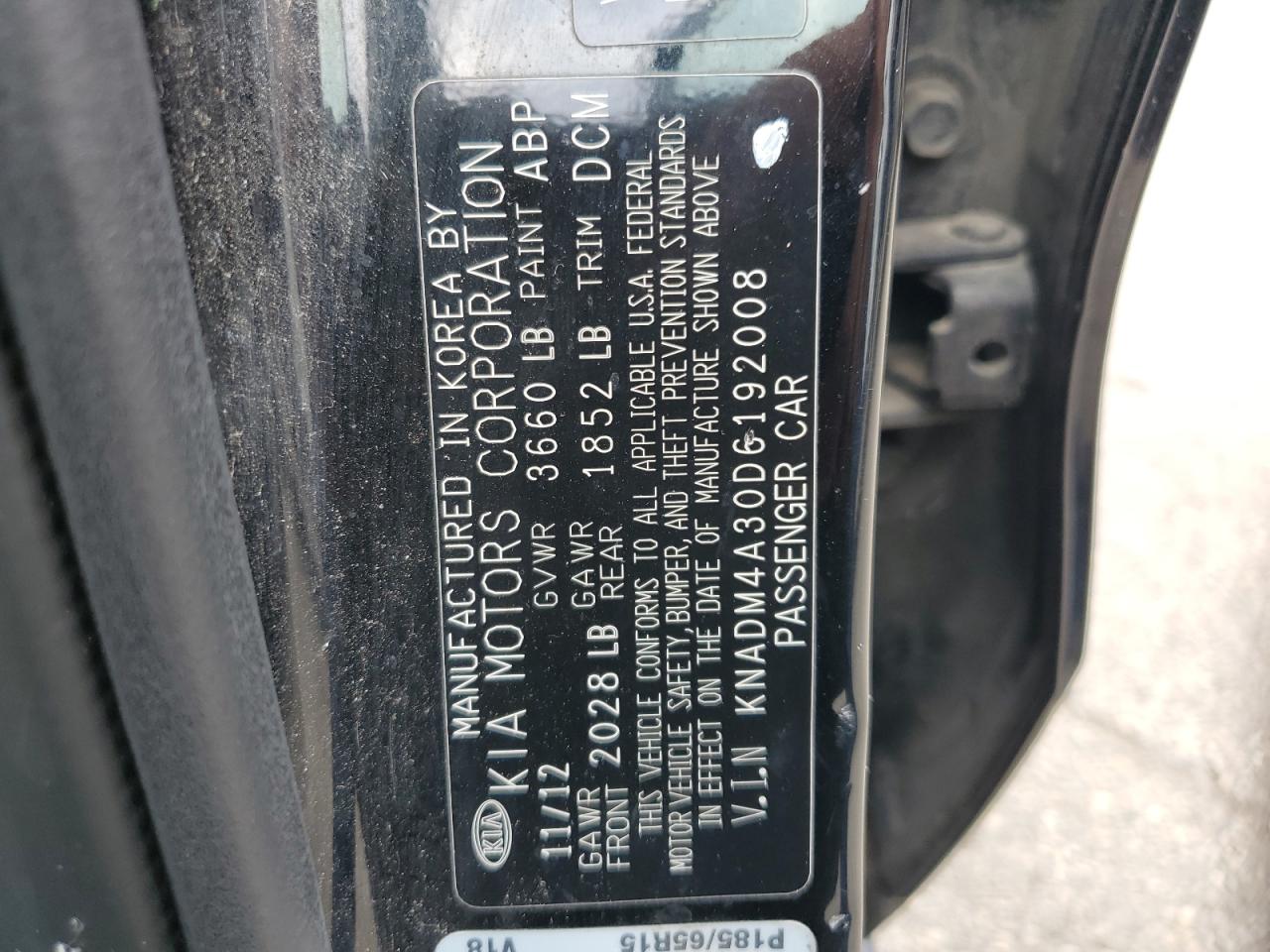 2013 Kia Rio Lx VIN: KNADM4A30D6192008 Lot: 63501865