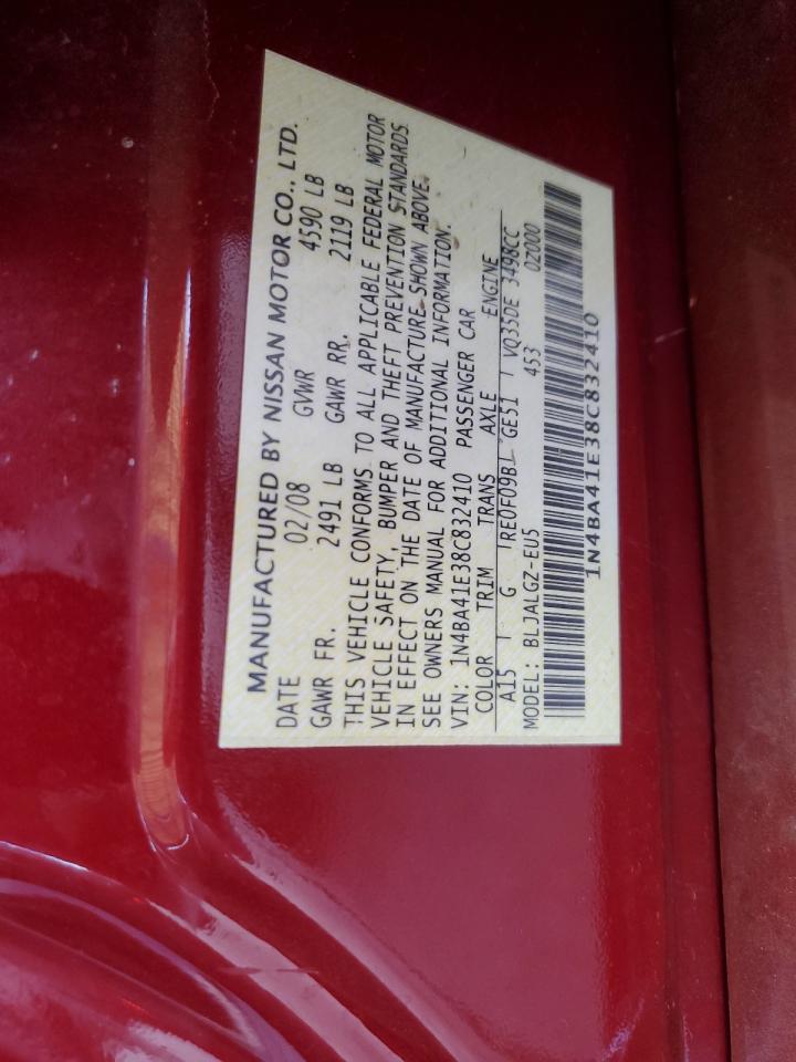 2008 Nissan Maxima Se VIN: 1N4BA41E38C832410 Lot: 65615095