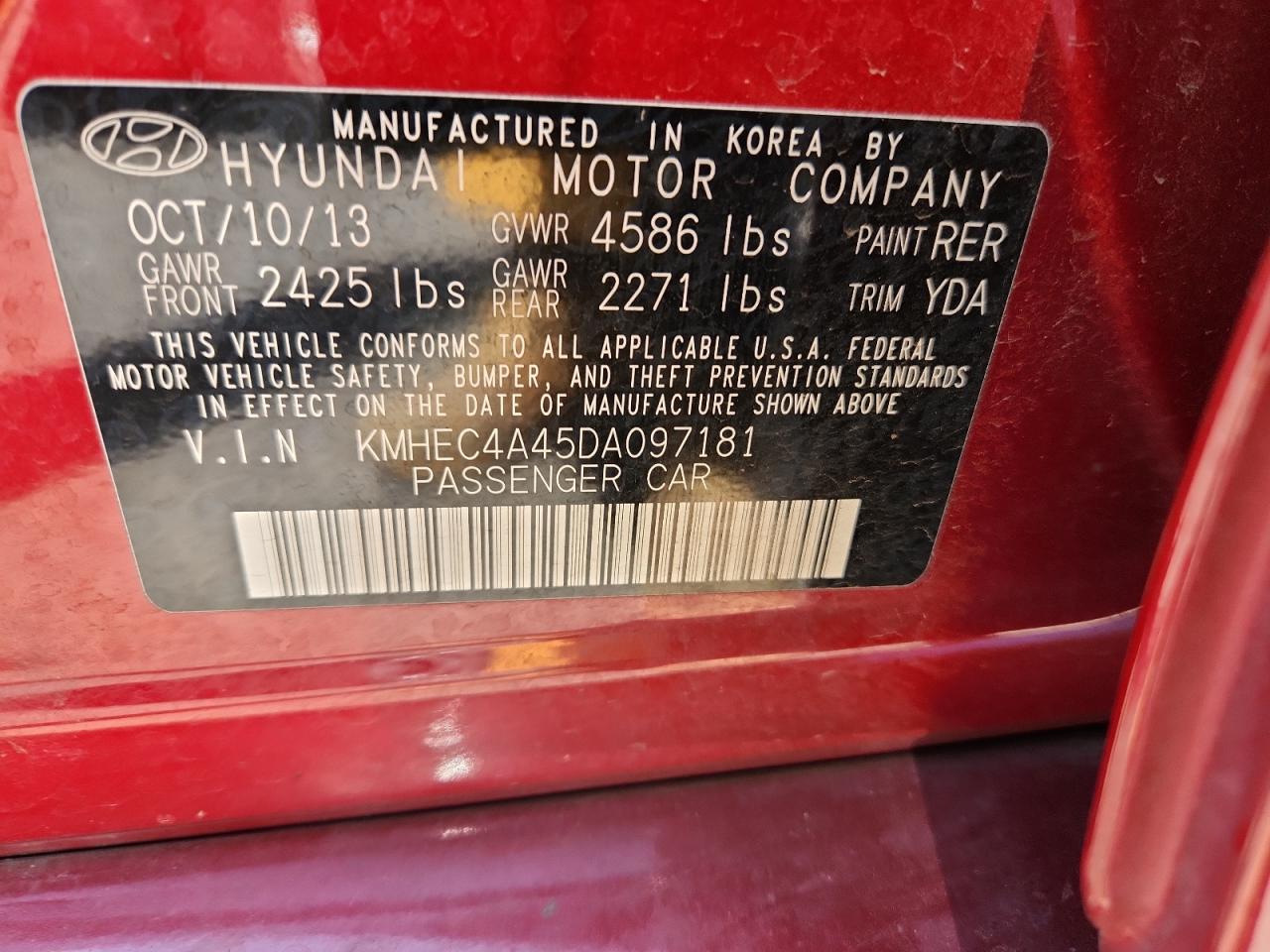 2013 Hyundai Sonata Hybrid VIN: KMHEC4A45DA097181 Lot: 63604335