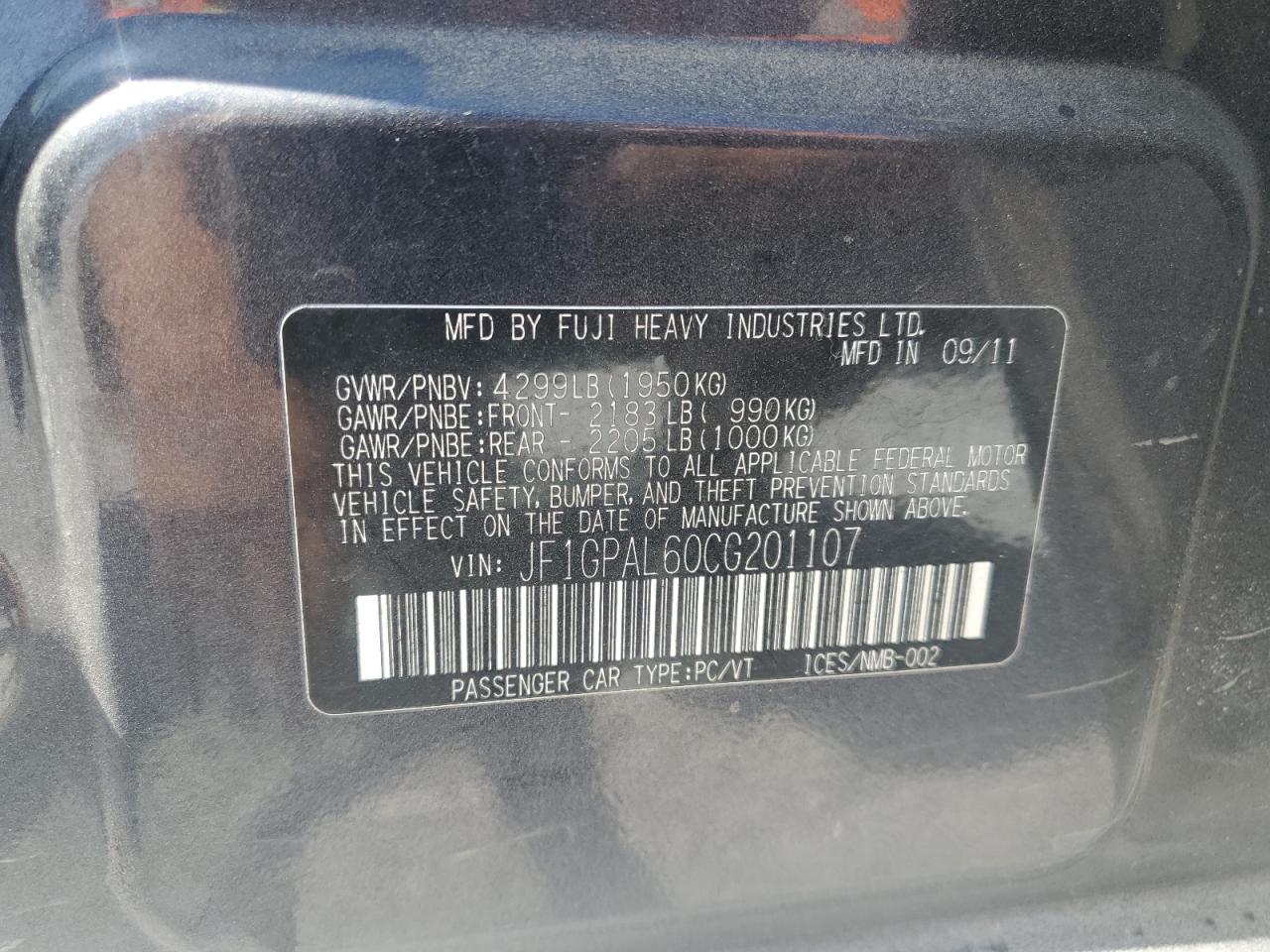 2012 Subaru Impreza Sport Premium VIN: JF1GPAL60CG201107 Lot: 65783115