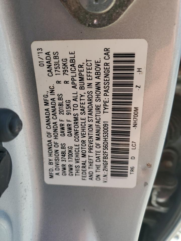 2013 Honda Civic Lx VIN: 2HGFB2F56DH530091 Lot: 64604275