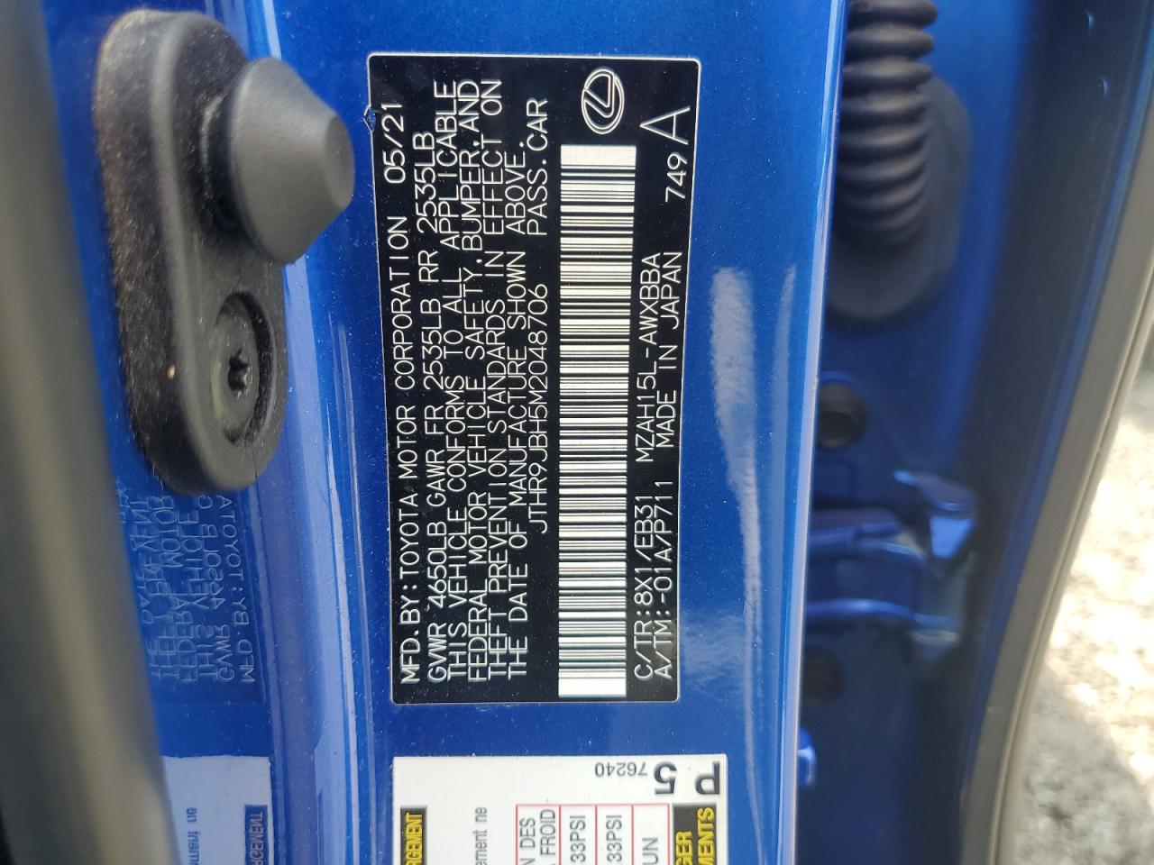 2021 Lexus Ux 250H VIN: JTHR9JBH5M2048706 Lot: 64455765