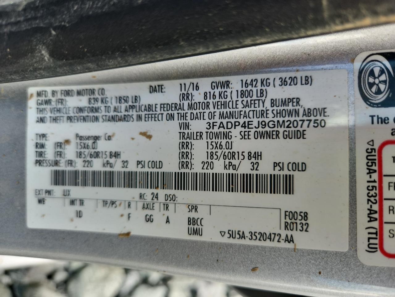 2016 Ford Fiesta Se VIN: 3FADP4EJ9GM207750 Lot: 64393755