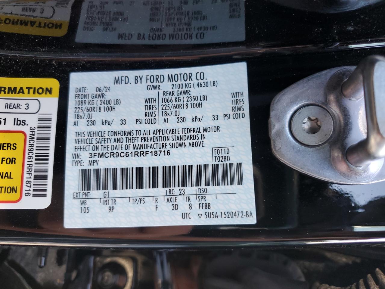 2024 Ford Bronco Sport Outer Banks VIN: 3FMCR9C61RRF18716 Lot: 66231355